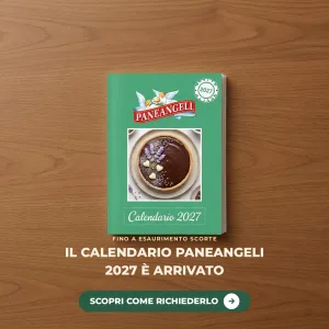 Calendario Paneangeli 2027 appeso, con la ricetta del cioccolato alla lavanda in copertina