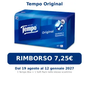 Cashback Tempo Original Box, rimborso 7,25 euro