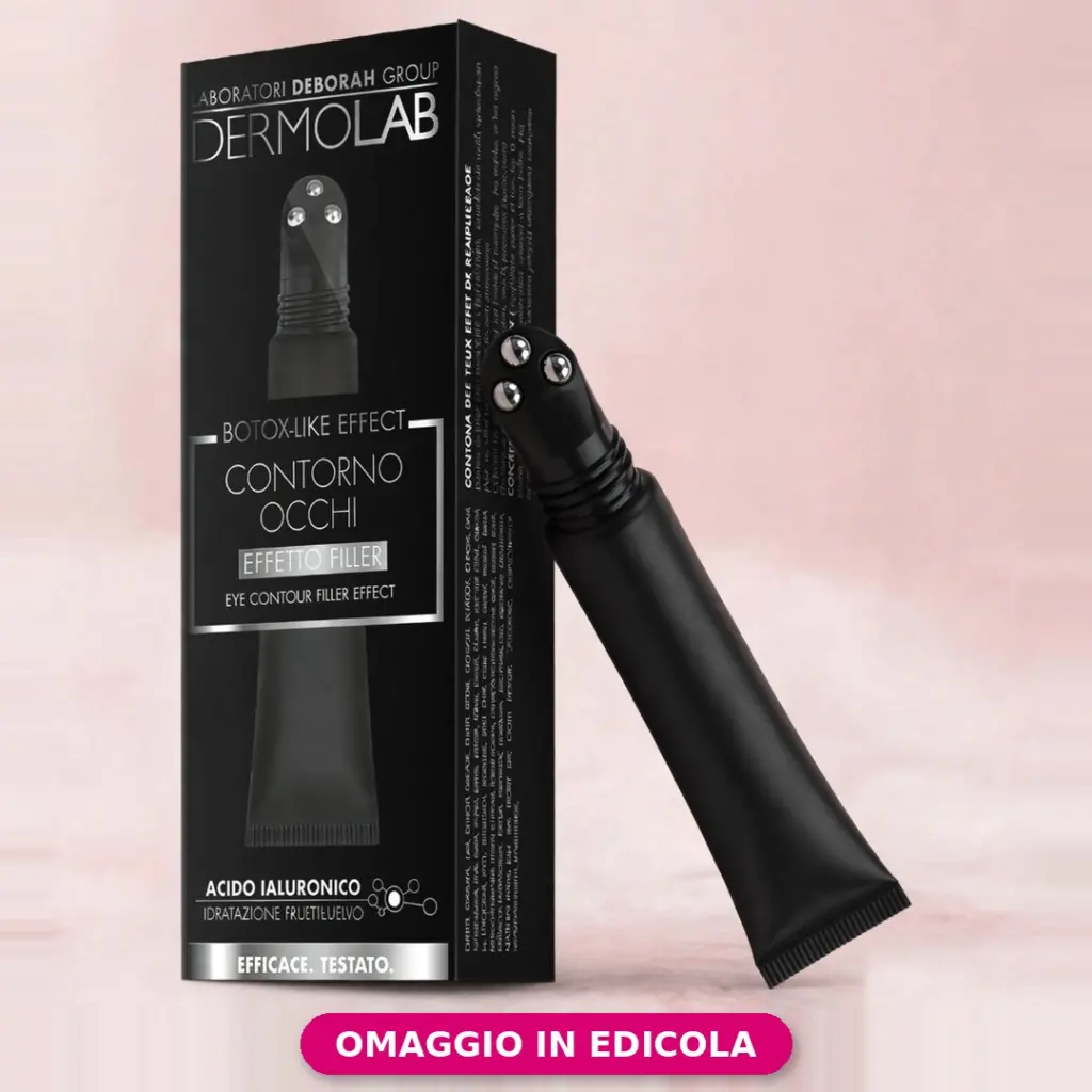 Contorno occhi Dermolab Botox-Like Effect, confezione e tubetto, omaggio con Amica