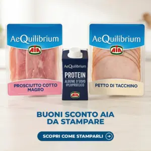 Confezioni AIA AeQuilibrium di prosciutto cotto magro, petto di tacchino e albume d'uovo su un piano di marmo bianco