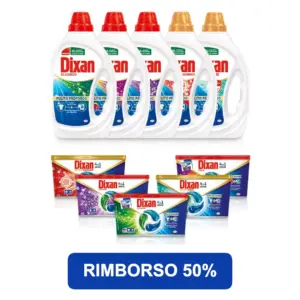 Detersivi Dixan liquido e Discs 4in1 in promozione cashback 50%