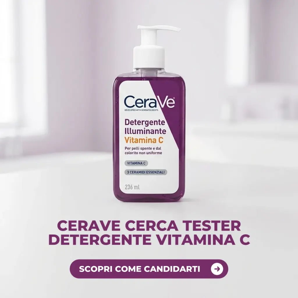 Flacone del Detergente Illuminante Vitamina C CeraVe con il testo CeraVe cerca tester
