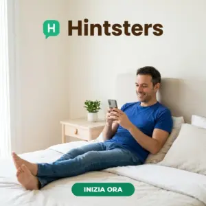 Uomo sul letto partecipa ai sondaggi Hintsters dallo smartphone