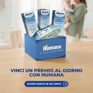 Scatola blu Humana con i prodotti Humana BabyCare, premio del concorso Vinci con Humana