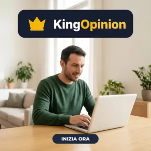 Uomo al tavolo del soggiorno partecipa ai sondaggi KingOpinion dal portatile