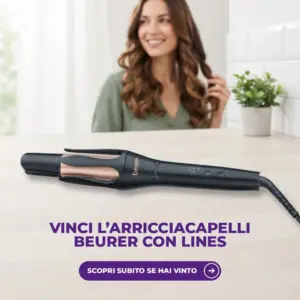 Arricciacapelli automatico Beurer HT 75 nero e oro rosa su un piano chiaro, premio del concorso Lines