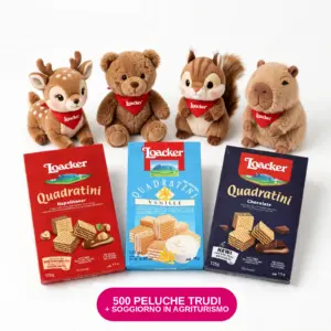 Concorso Loacker Buoni per Scelta: 4 peluche Trudi in palio (orso, cerbiatto, scoiattolo, capibara) con Quadratini Loacker