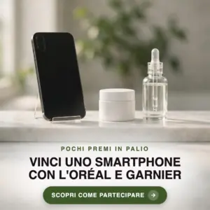Smartphone e prodotti per la cura del viso su una mensola di marmo, concorso L'Oréal Paris e Garnier