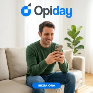 Uomo sul divano partecipa ai sondaggi retribuiti Opiday dallo smartphone
