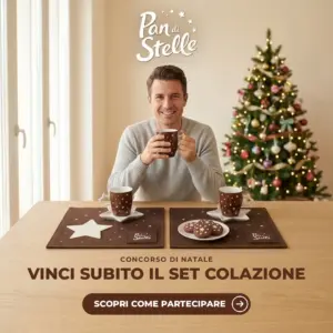 Set La Colazione del Natale Pan di Stelle con tazze a stelle, piattini a stella e tovagliette, premio del concorso instant win
