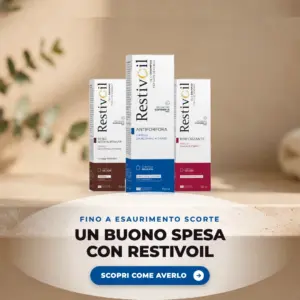 Confezioni di olio-shampoo Restivoil Antiforfora, Sebo Normalizzante e Rinforzante su un ripiano di pietra
