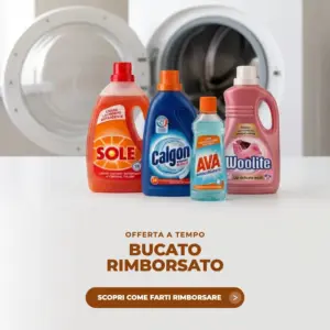 Flaconi Sole, Calgon, Ava e Woolite per il cashback Eventi del Bucato
