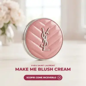 Blush in crema Yves Saint Laurent Make Me Blush Cream con coperchio rosa trapuntato e logo YSL argento