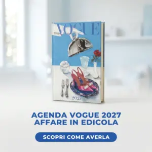 Agenda Vogue 2027 Limited Edition, immagine illustrativa con copertina illustrata blu: guanto bianco, cloche d'argento e scarpe rosa