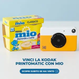Formaggino MIO Nestlé e Kodak Printomatic gialla, premi del concorso Il MIO ricordo più bello