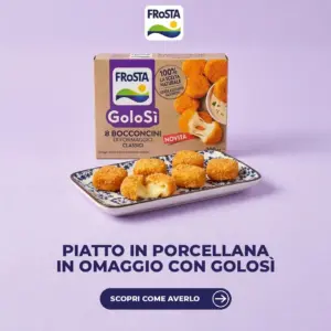 Piatto in porcellana H&H con Bocconcini di formaggio FRoSTA GoloSì e la confezione del concorso
