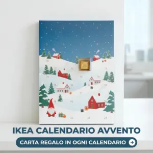 Calendario dell'Avvento IKEA con casella aperta e la scritta Carta regalo in ogni calendario