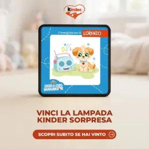 Lampada personalizzata Kinder Sorpresa con disegno e nome del bambino, in palio nel concorso instant win