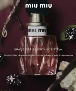 Campione omaggio profumo Miu Miu Intense: schermata di conferma dopo la richiesta