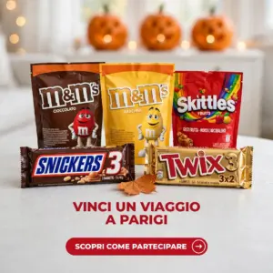 Snack M&M's, Skittles, Snickers e Twix del concorso per vincere un viaggio a Disneyland Paris