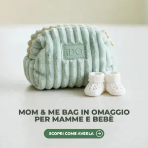 Mom & Me Bag iDO: pochette in velluto verde menta con scarpine bianche per neonato