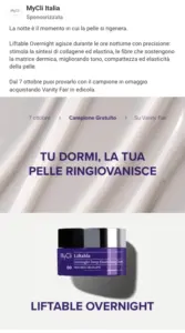 Inserzione MyCli Italia sul campione di Liftable Overnight con Vanity Fair